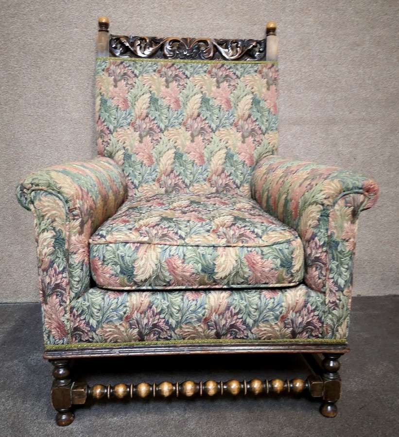 Oak Upholstered Bobbin Turn Arm Chair