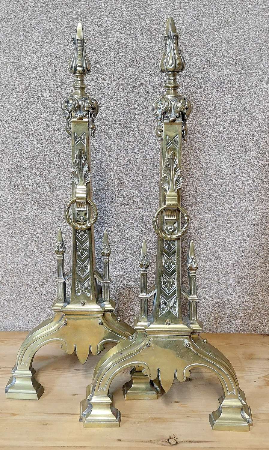 Pair of Antique Brass Fire Dogs / Brass Andirons