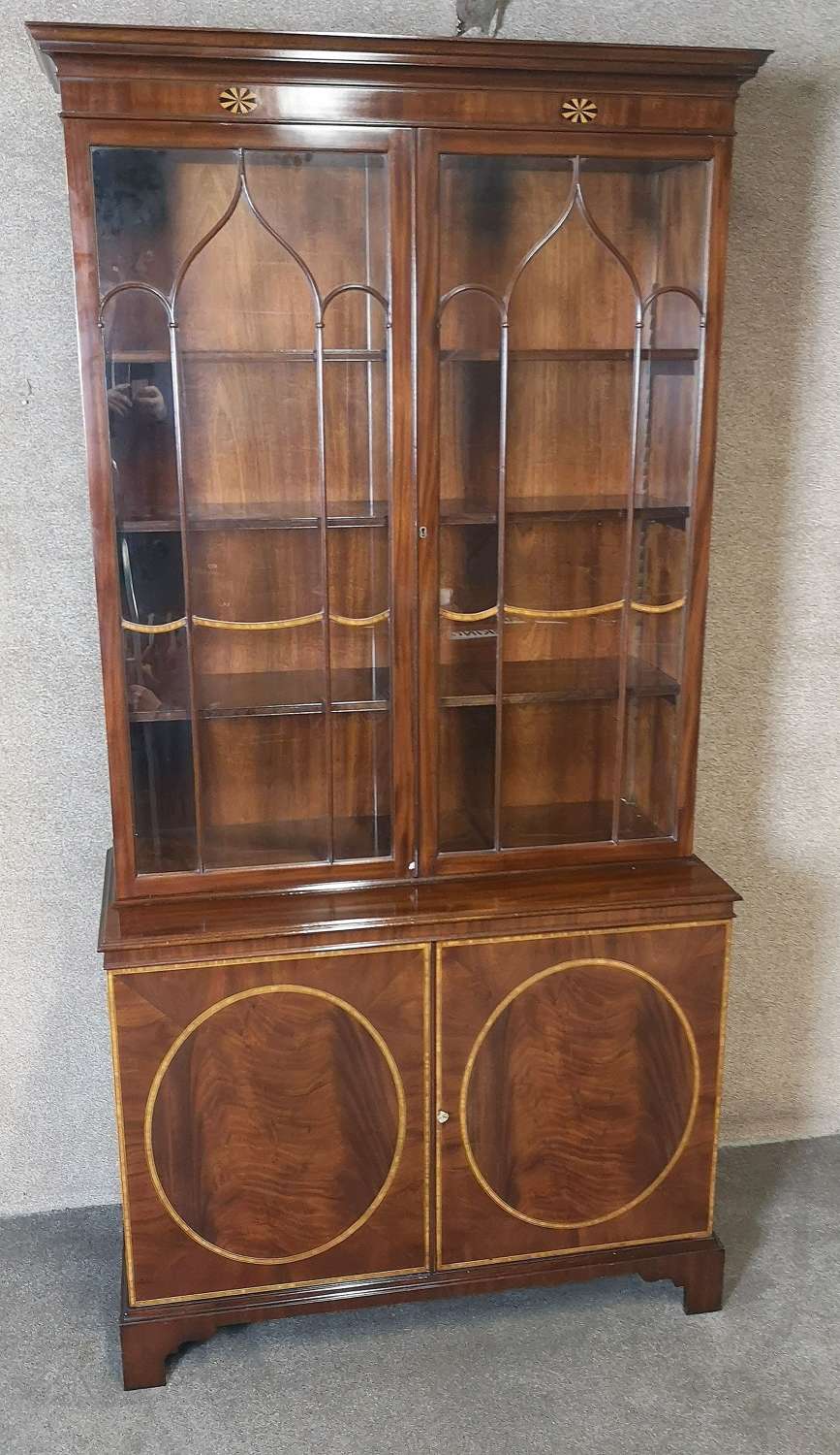 Georgian Style Mahogany and Satinwood Banded Bookcase