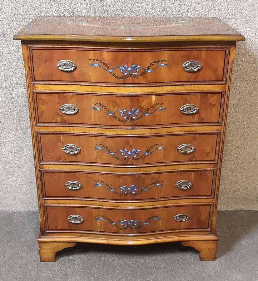 Yew Serpentine Chest of Drawers With Painted Decoration