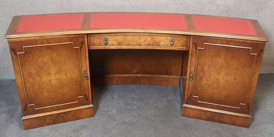 Large Reproduction Burr Walnut Free Standing Kneehole Desk