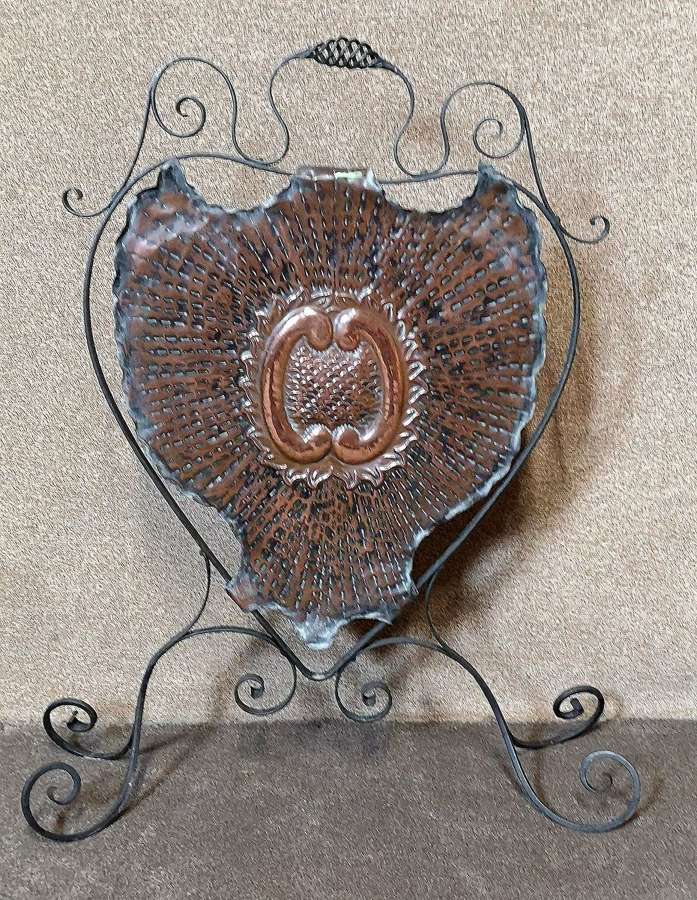 Edwardian Copper and Wrought Iron Fire Screen