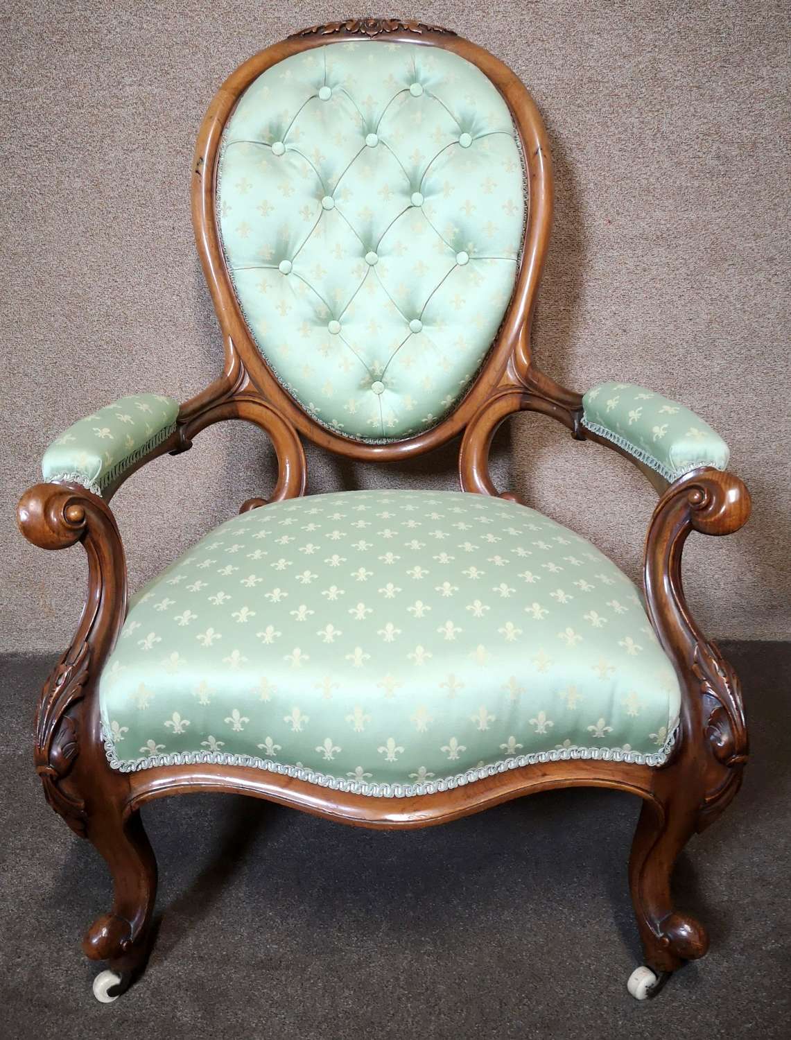 Antique Victorian Carved Walnut Arm Chair