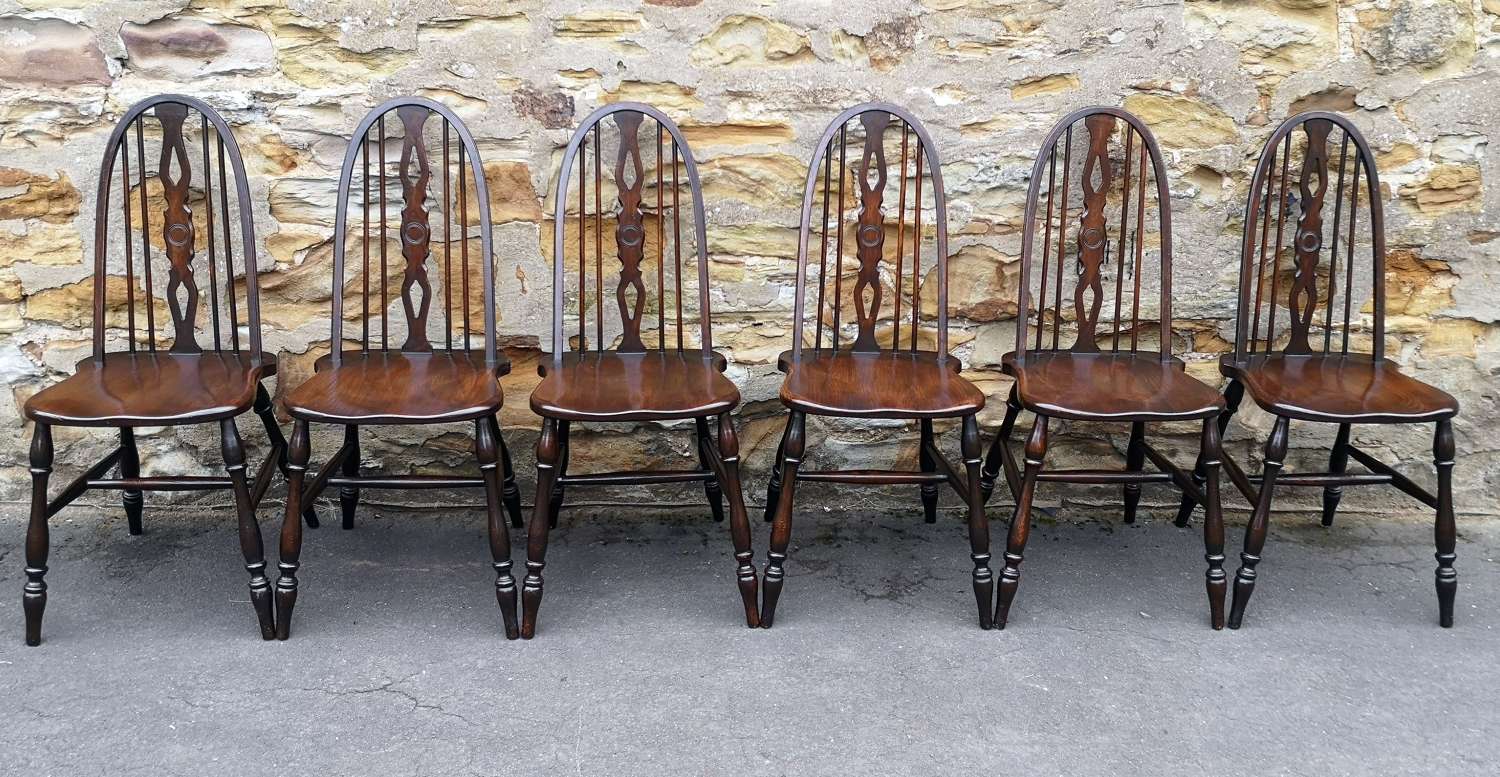 Set of Six Oak Spindle Back Chairs