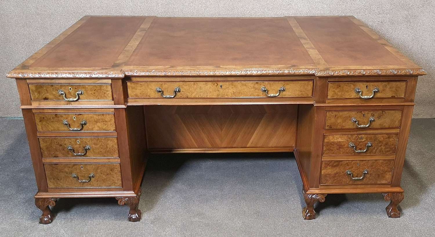 Antique Burr Walnut Partners Desk