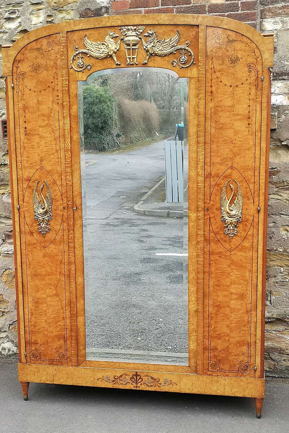 French Art Deco Burr Ash, Marquetry and Gilt Metal Mounted Wardrobe,