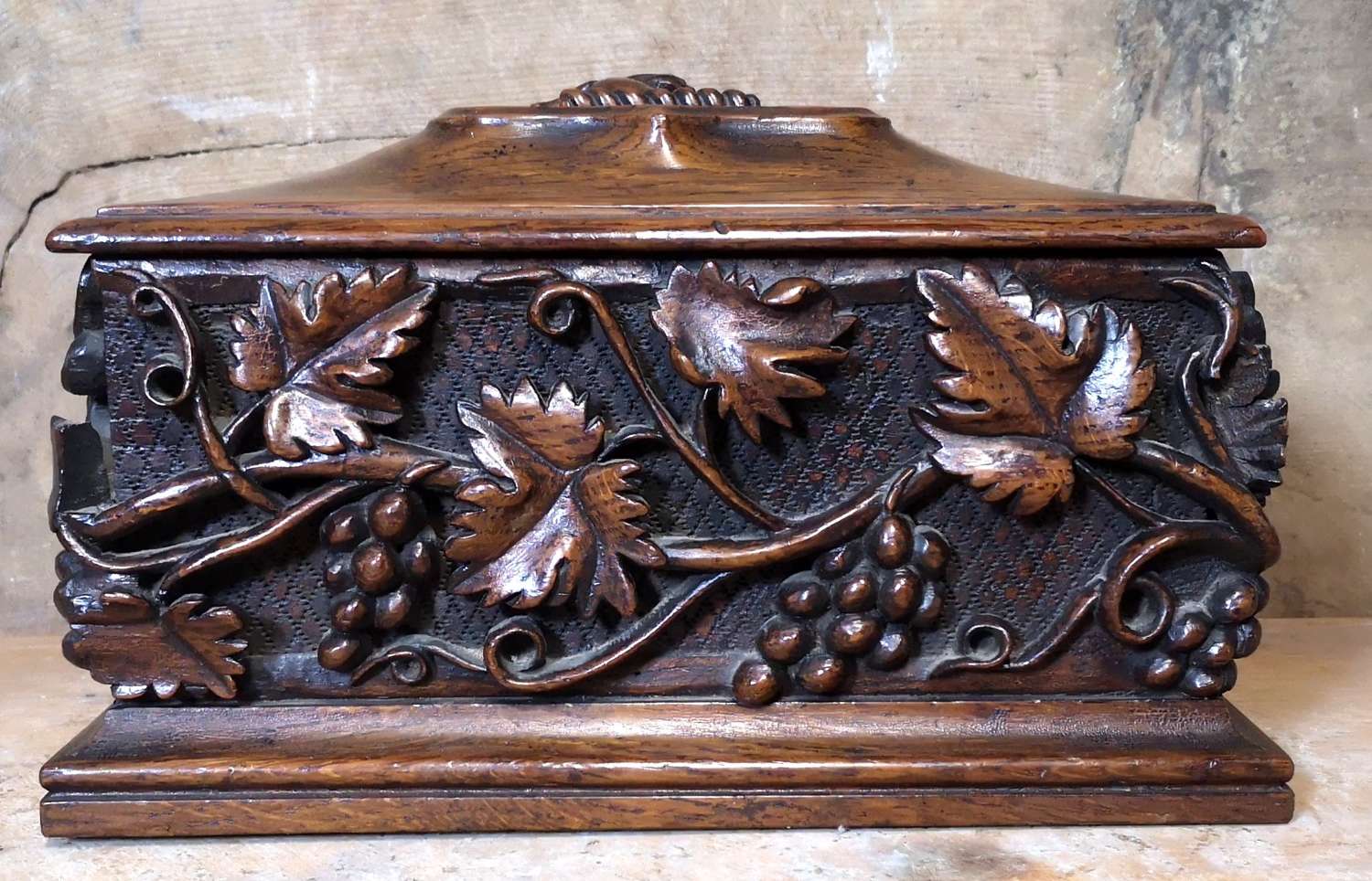 19th Century Heavily Carved Oak Tea Caddy / Tobacco Box