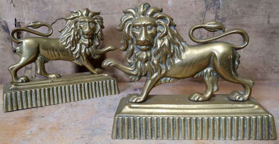 Pair of 19th Century Brass Lions