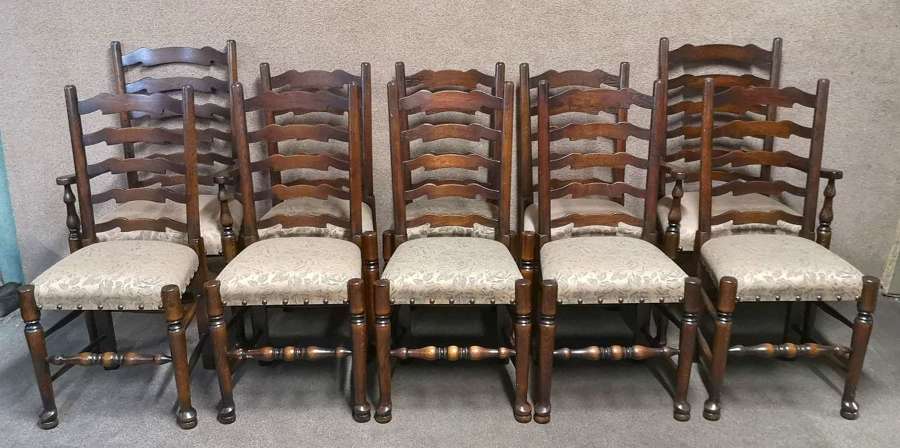 Set of Ten (8 + 2) Oak Ladder Back Dining Chairs - Royal Oak Furniture