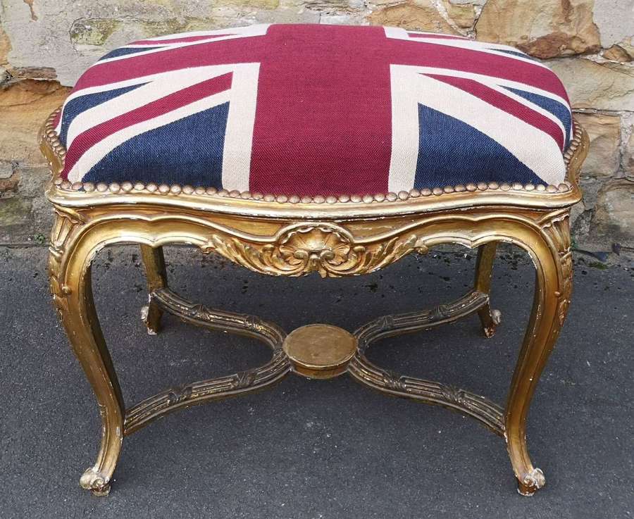 French Gilt Wood Stool - Union Jack Upholstery