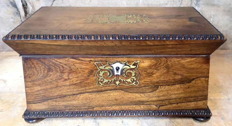 Regency Rosewood and Brass Inlaid Tea Caddy