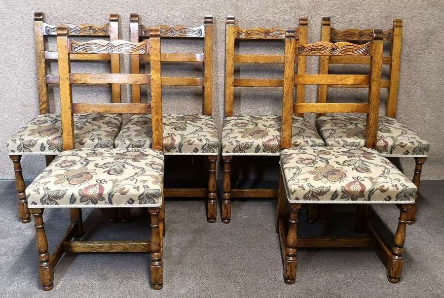 Good Quality Set of Six Oak Reproduction Dining Chairs
