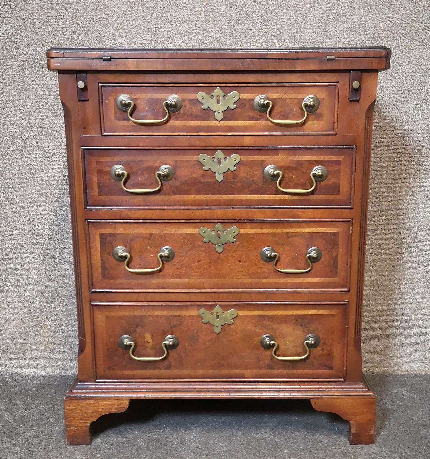 Small Inlaid Walnut Bachelor Chest - Antique Reproduction