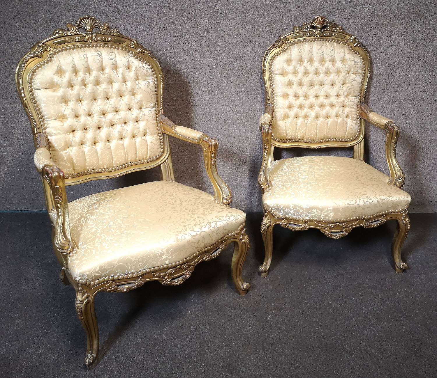 Large Pair of Gilt Wood Arm Chairs In The French Louis XV Style