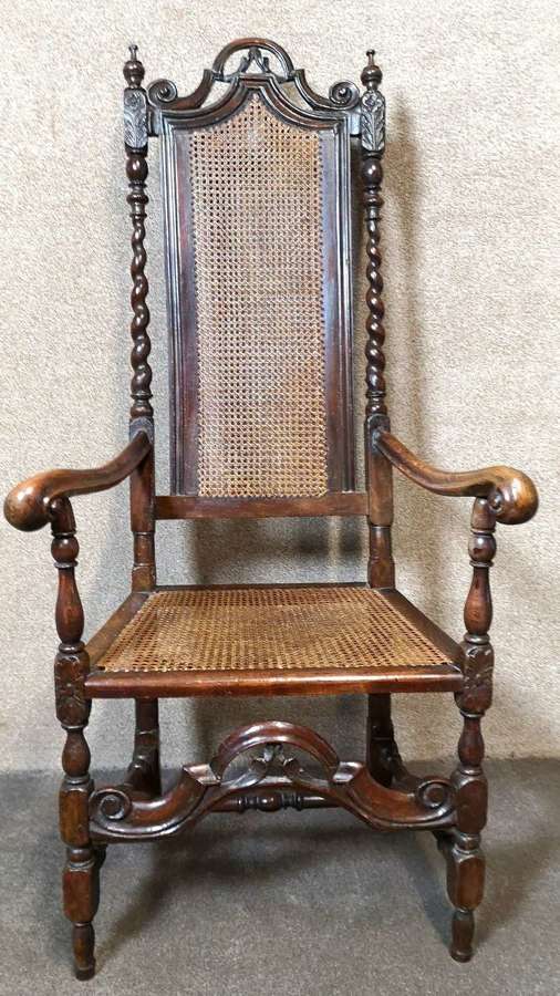 William & Mary Style Beech and Cane Armchair