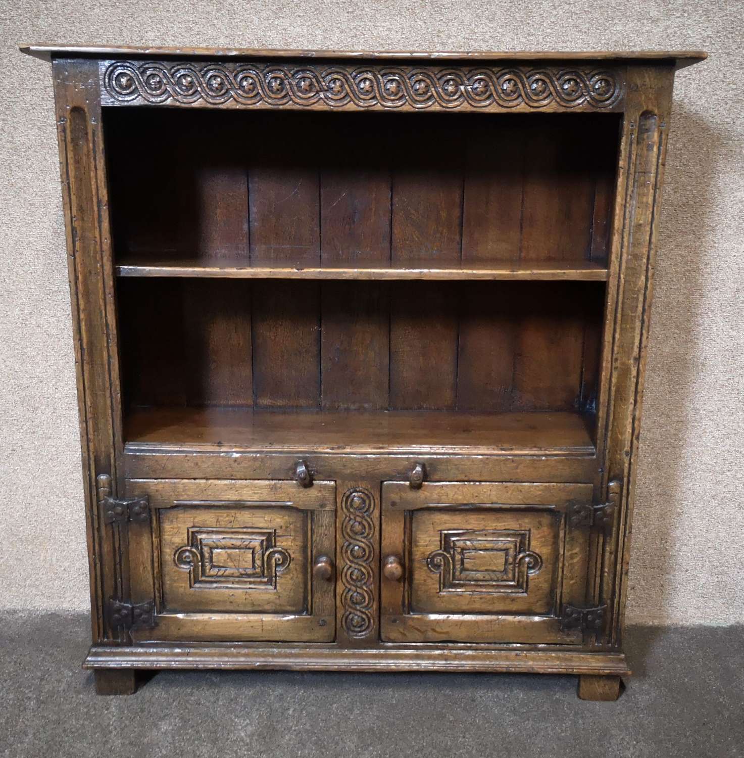 Oak Open Bookcase With Carved Detail