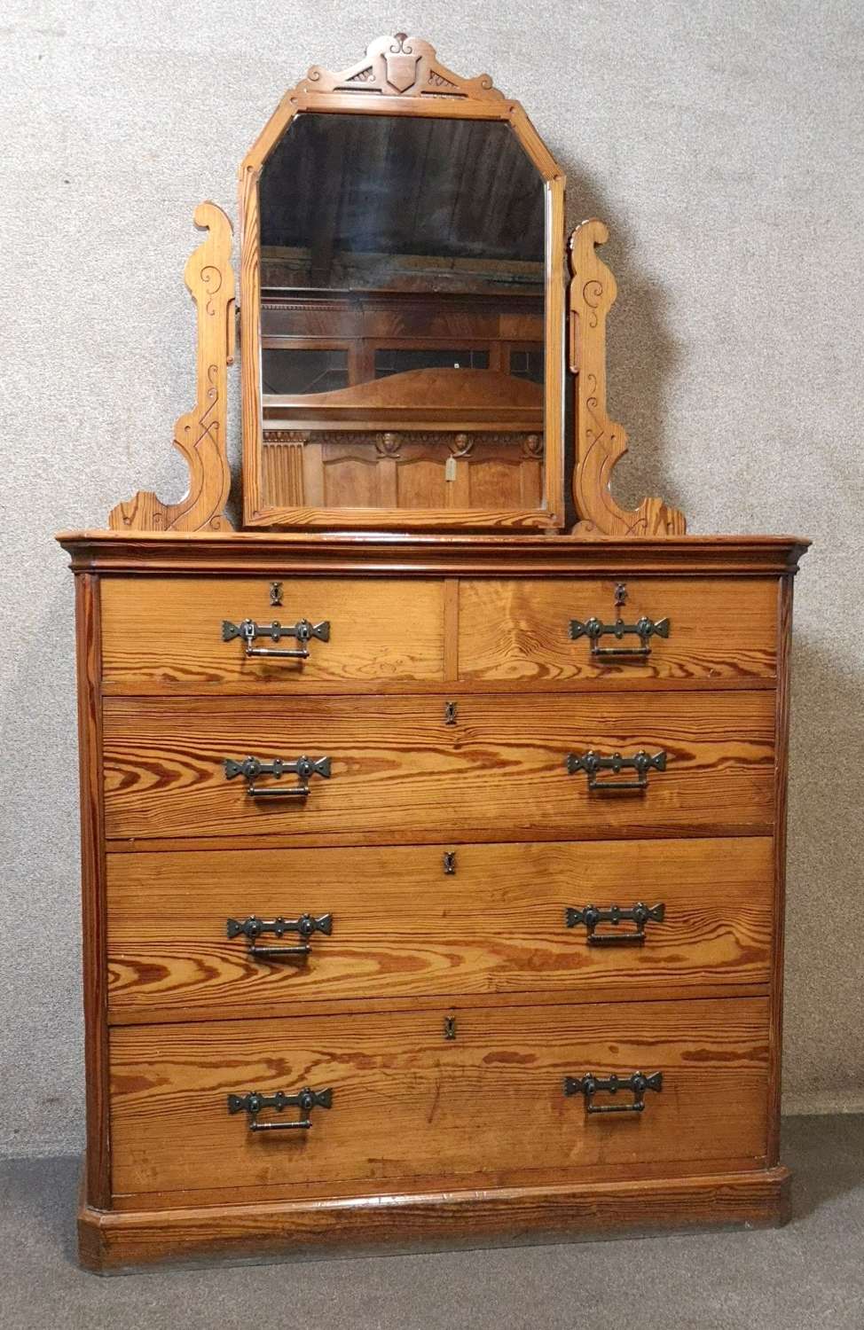 Large 19th Century Pitch Pine Dressing Table