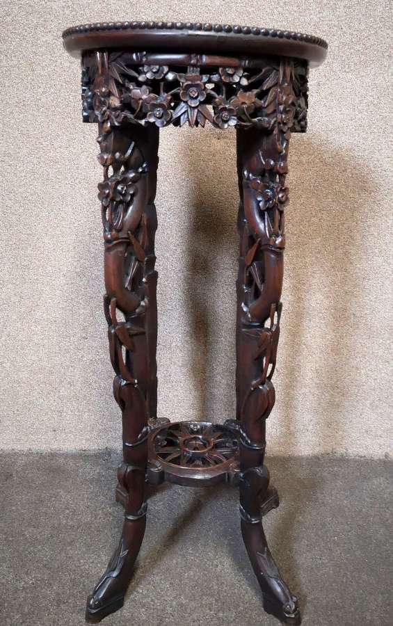 Chinese Carved Hardwood Jardinière Plant Stand