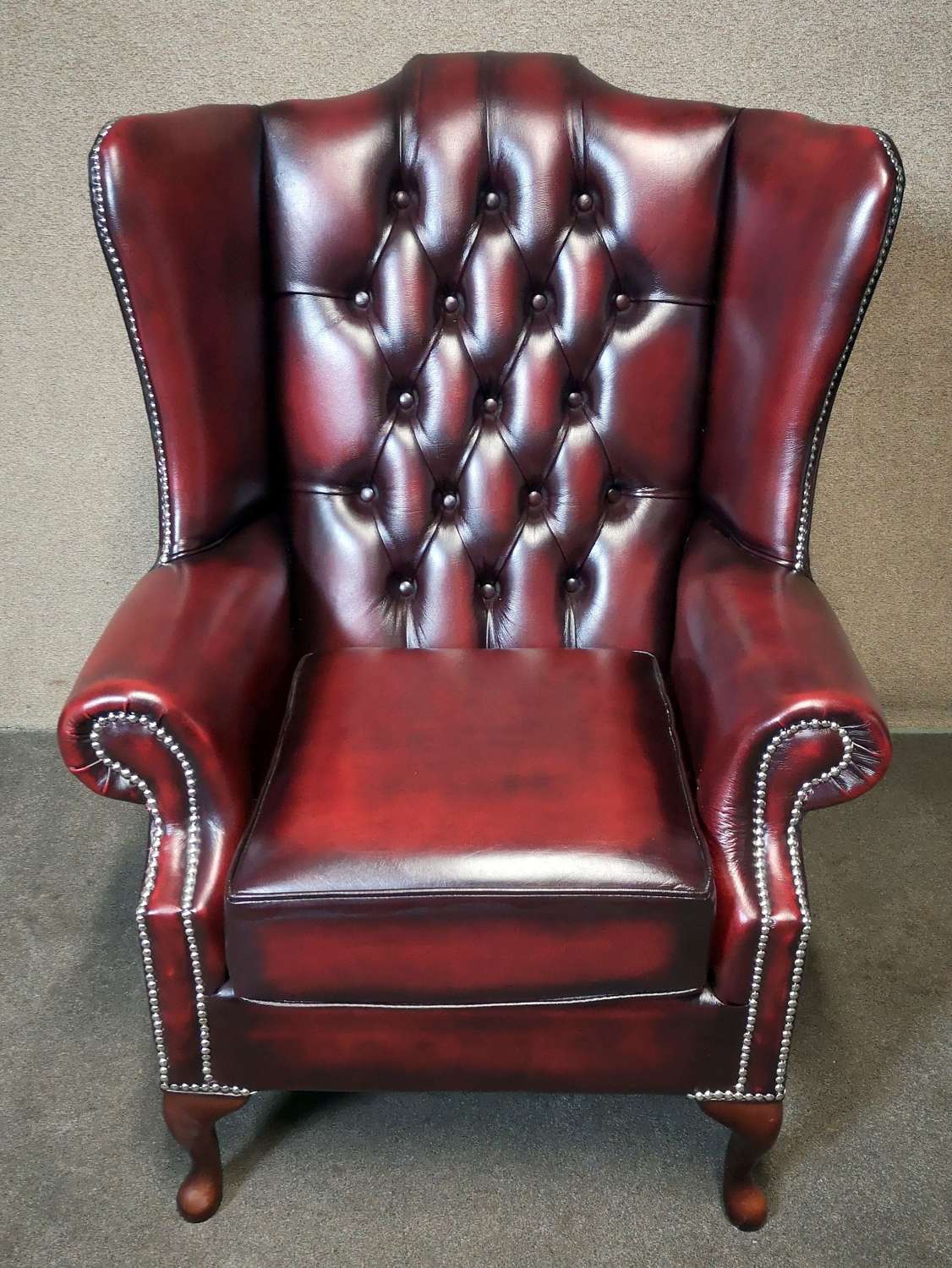 Leather Chesterfield Queen Anne Chair