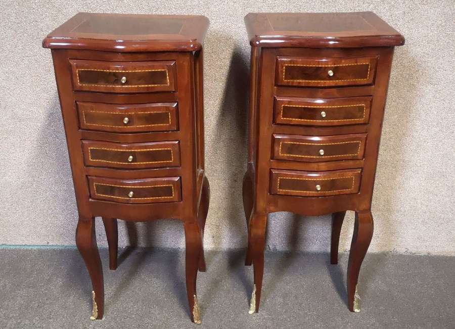 Pair of Inlaid Mahogany Serpentine Bedside Chests