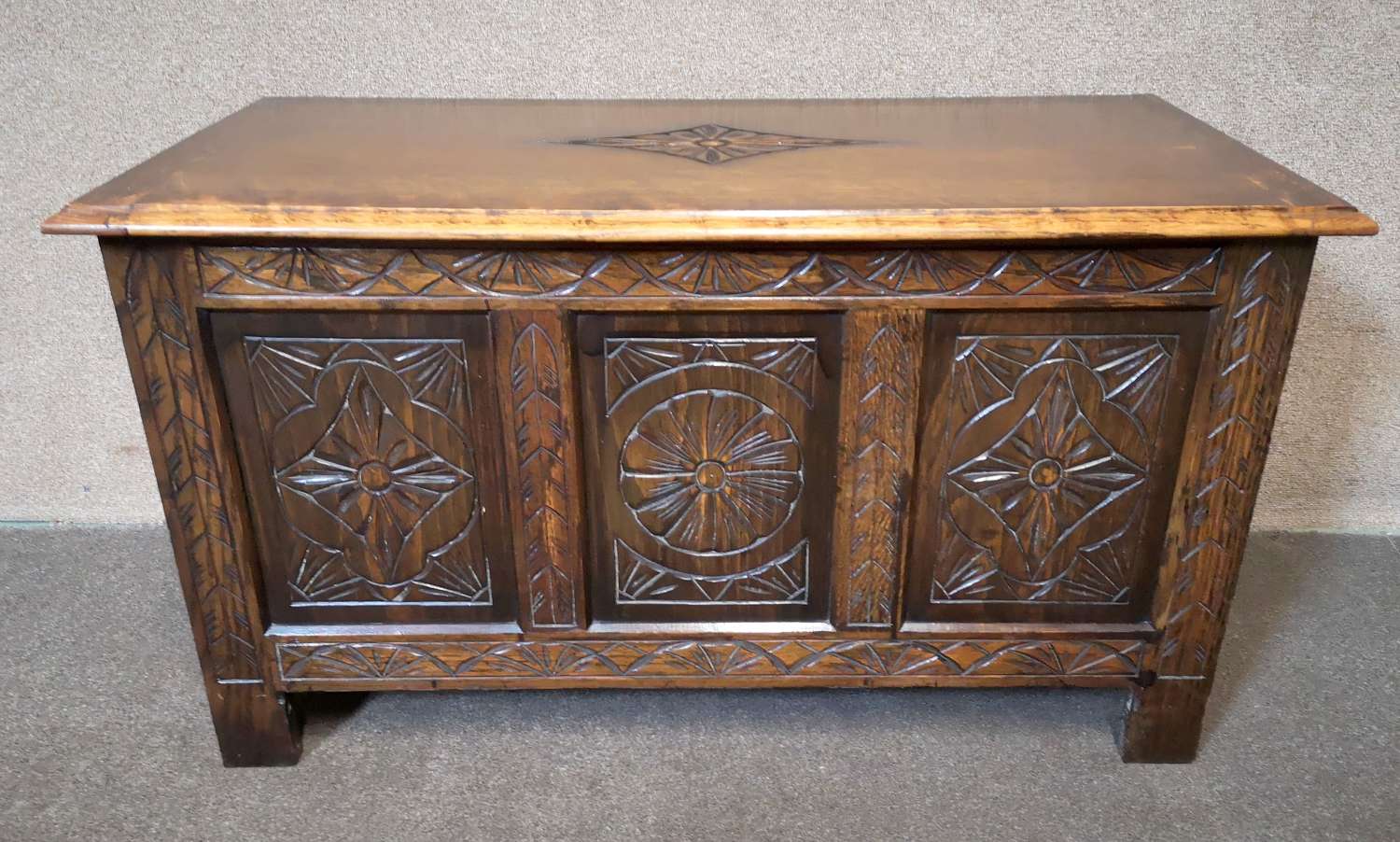 Oak Blanket Box With Carved Decoration