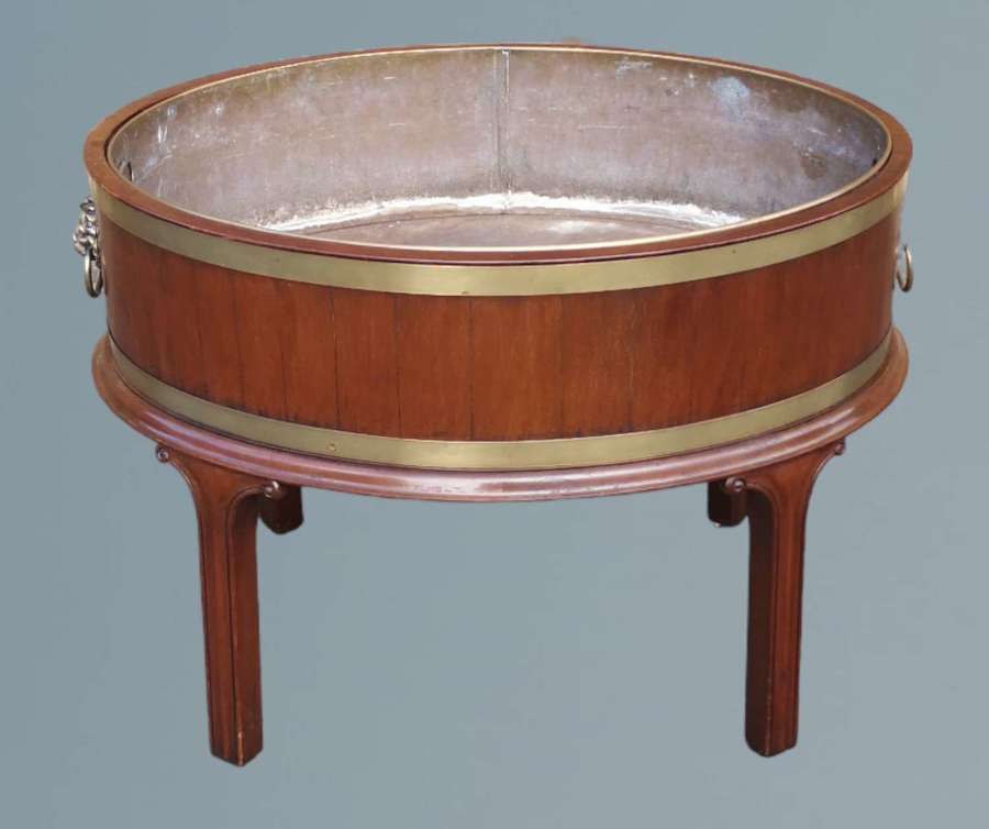 Reproduction Mahogany and Brass Bound Oval Wine Cooler or Jardinière