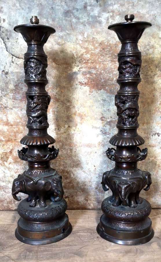 Pair of Antique Bronze Elephant Lamps c1890