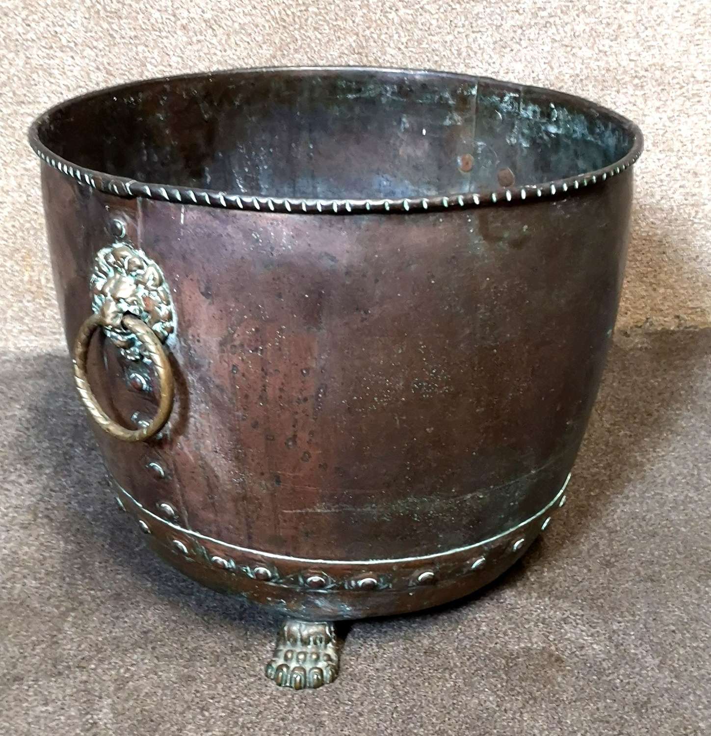 Antique 19th Century Copper Cauldron / Log Bin