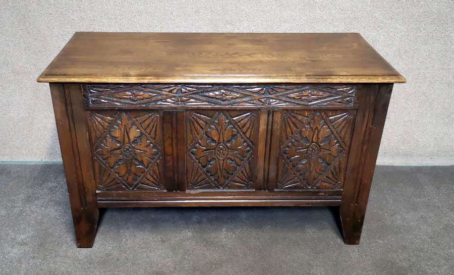 Oak Blanket Box Featuring Carved Decoration