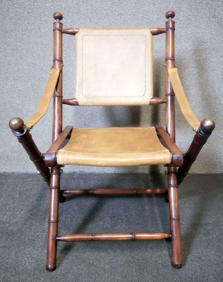 Eichholtz Bamboo Folding Bolsena Brown Leather Chair