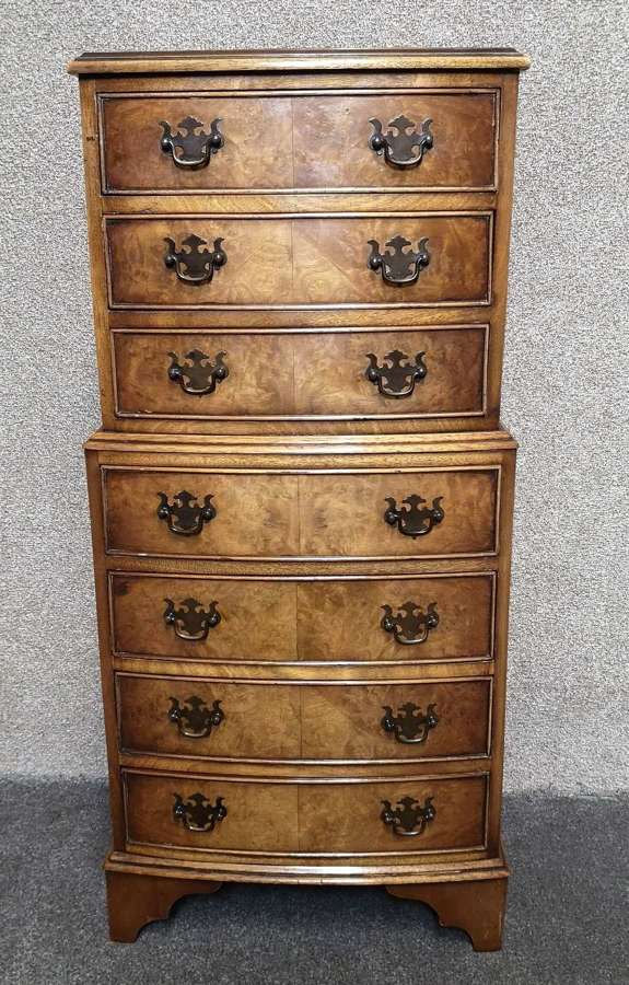Burr Walnut Bow Front Chest On Chest / Tallboy - Bevan Funnell Reprodu