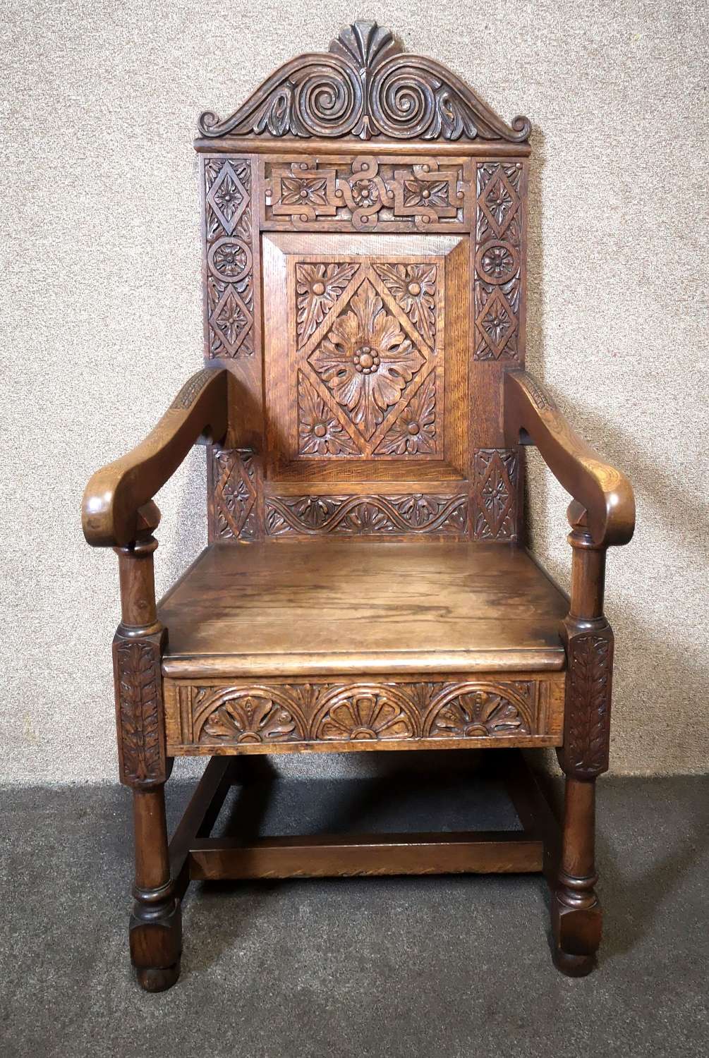 17th Century Style Carved Oak Wainscot Chair