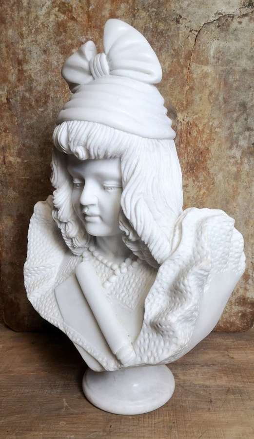 Twentieth Century White Marble Bust of A Girl