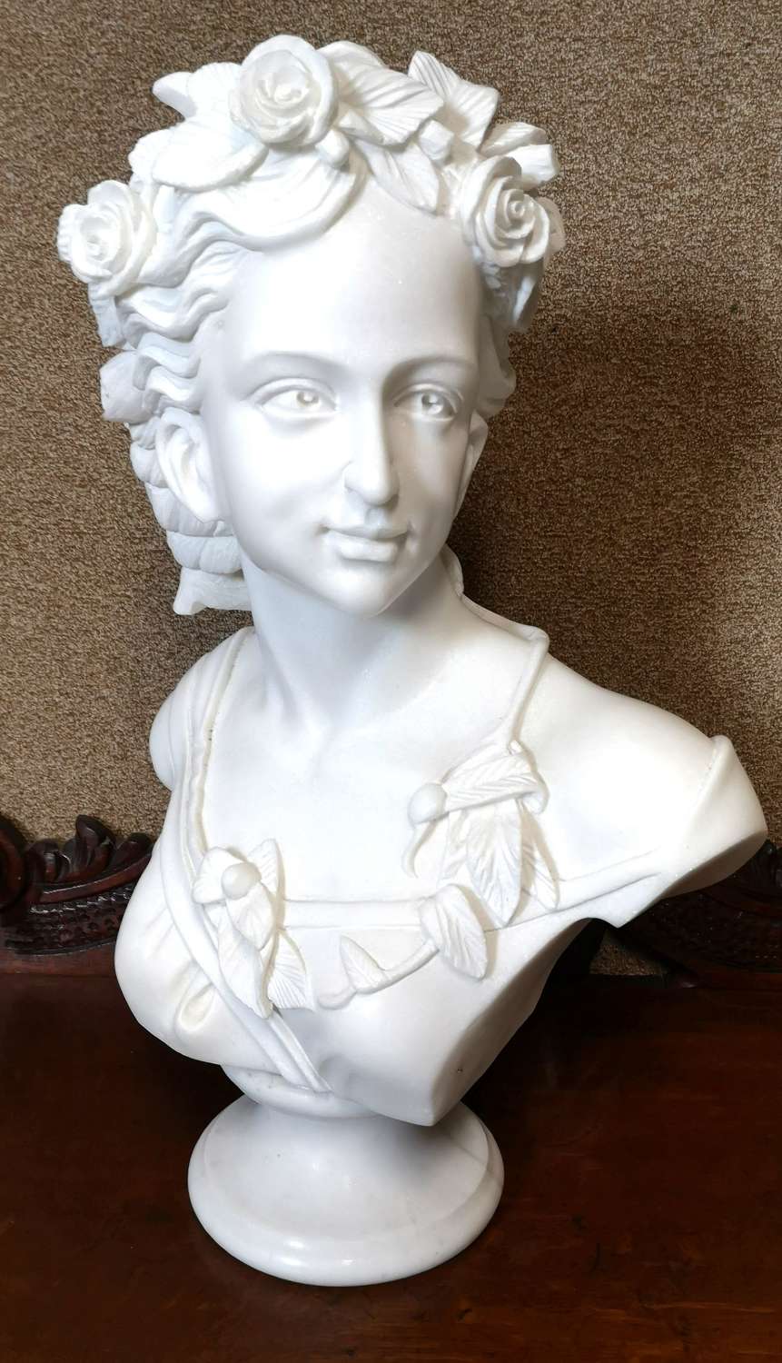 Twentieth Century White Marble Bust of A Young Woman
