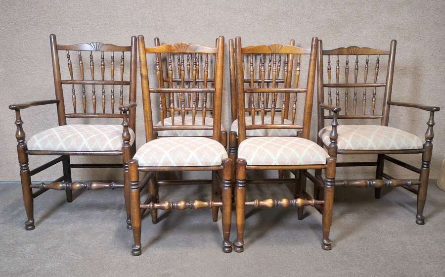 Set of Six Oak Spindle Back Dining Chairs 4 + 2