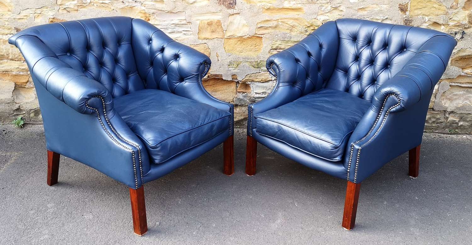 Pair of Chesterfield Leather Library / Gainsborough Armchairs