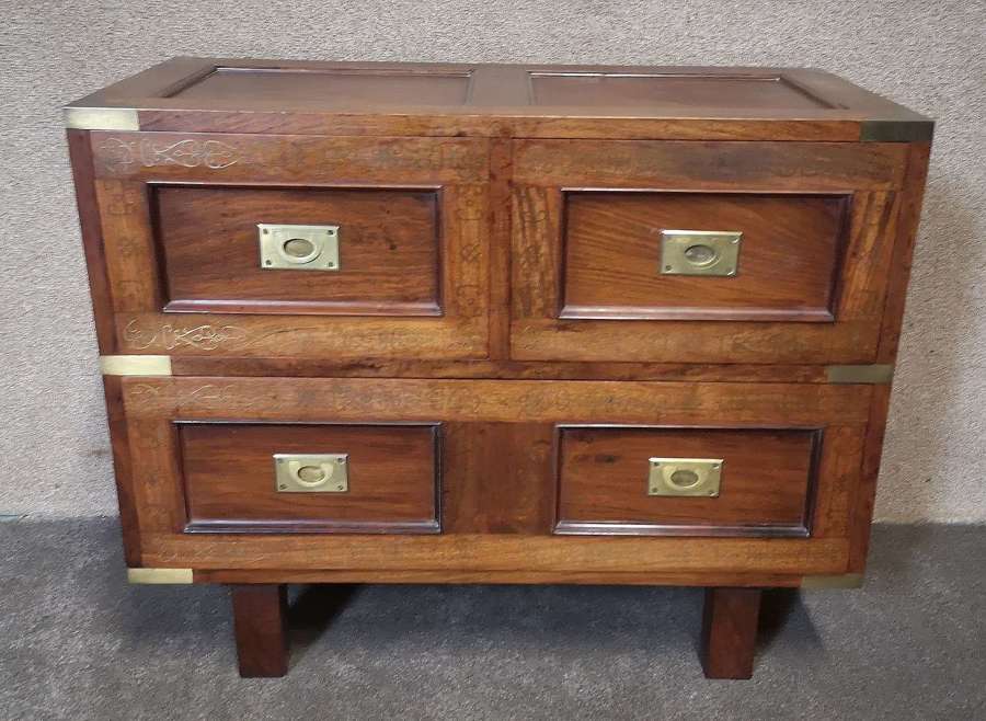 Small Oriental Style Hardwood Military Campaign Chest