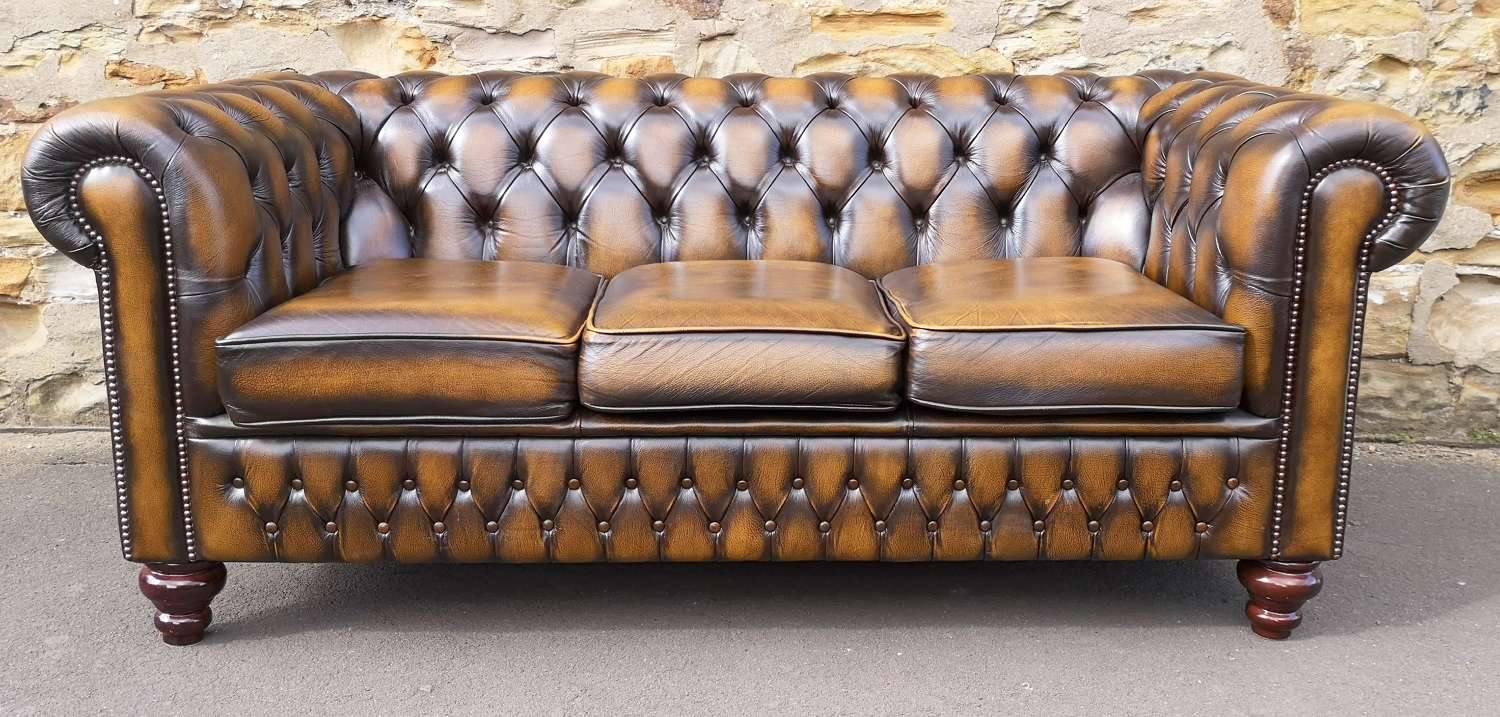 Brown Leather Chesterfield Sofa - Excellent Condition