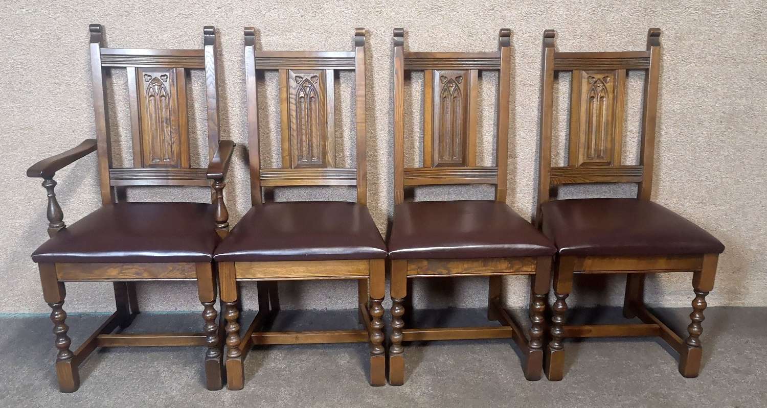 Set of Four Oak Wood Bros Old Charm Warwick Dining Chairs