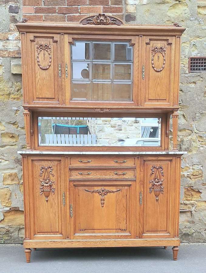 Antique French Oak and Marble Top Cabinet / Buffet