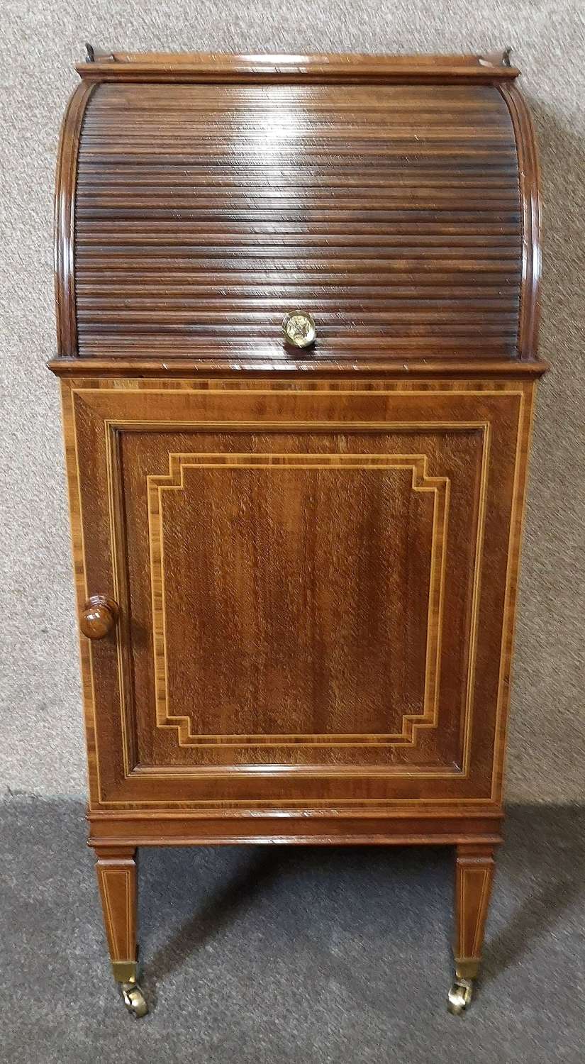 19th Century Inlaid Mahogany Tambour Shutter Cabinet / Bedside Cupboar