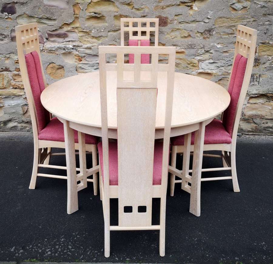 Reprodux Bevan Funnell Limed Oak Extending Dining Table and Four Match