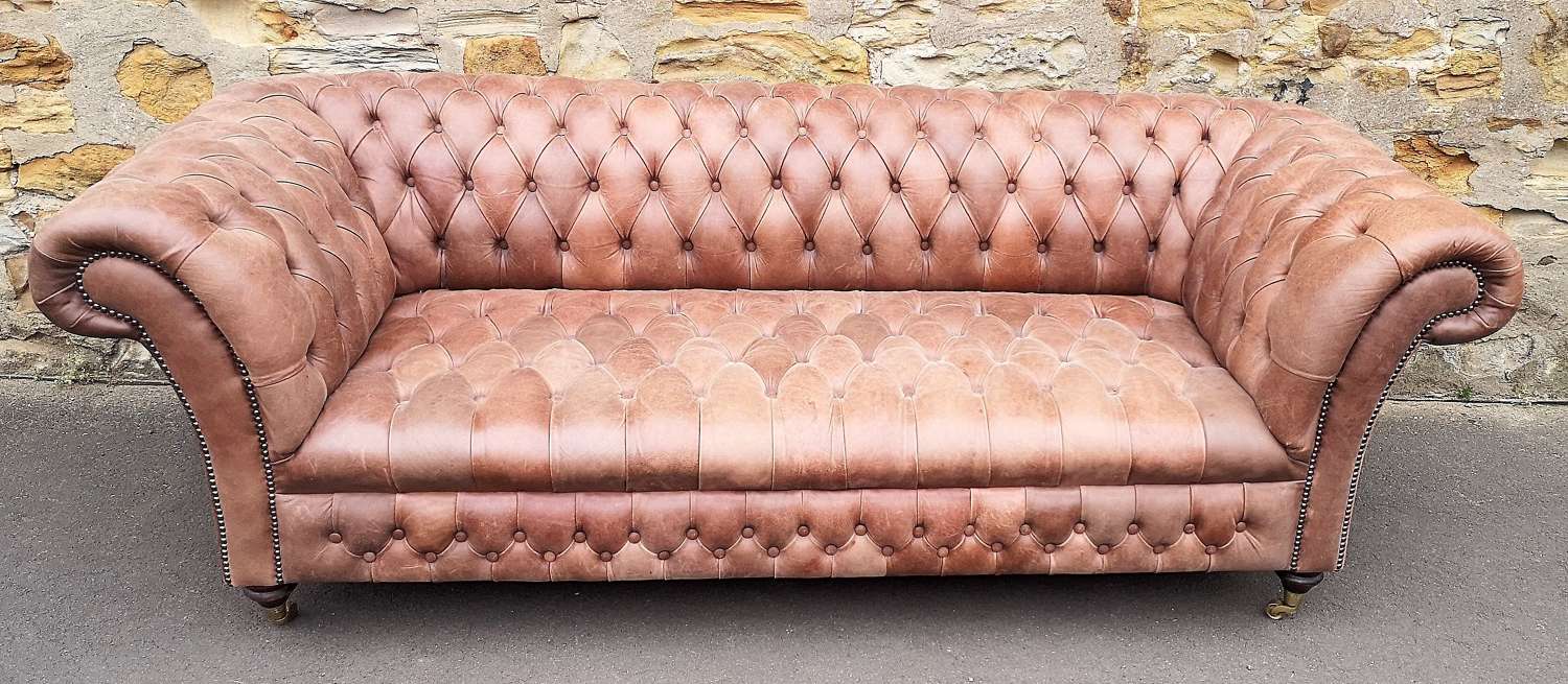 A Good Victorian Style Deep - Buttoned Brown Leather Chesterfield Sofa