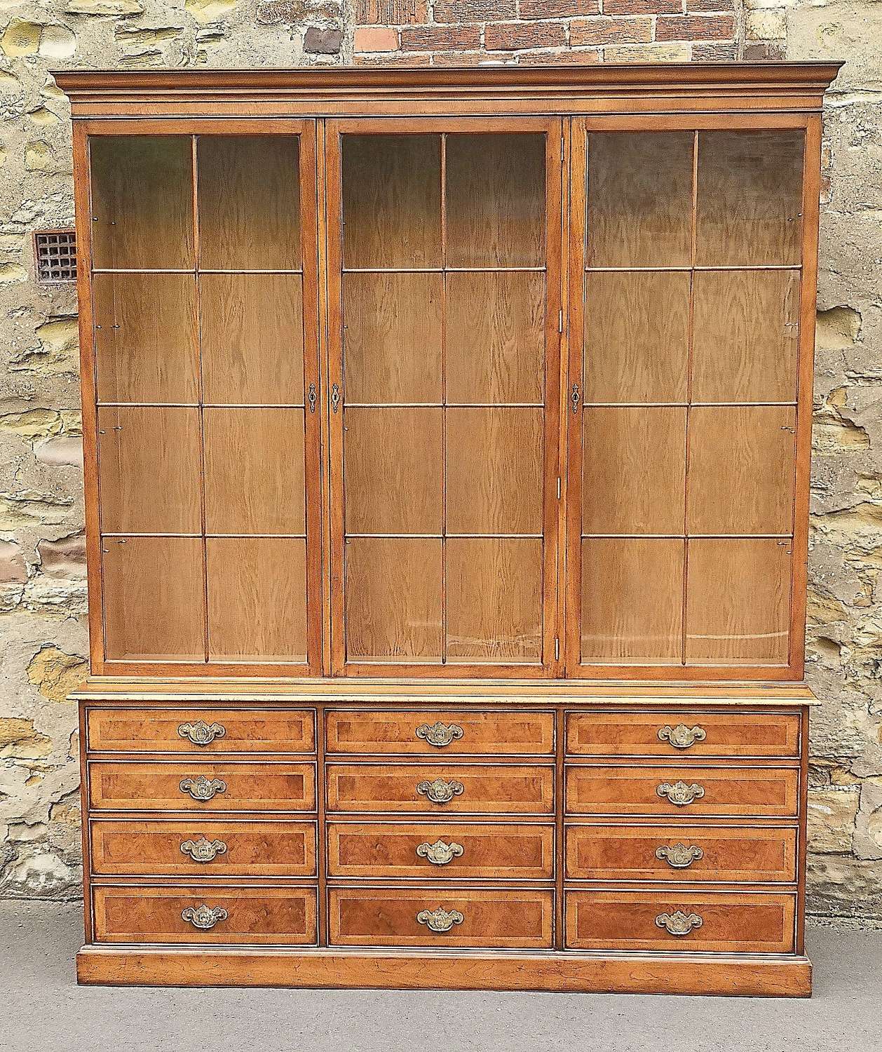 Large Georgian Style Three Door Walnut Display Cabinet