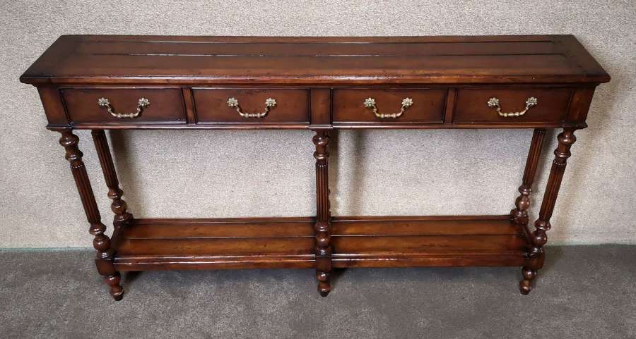 Jonathan Charles Narrow Four Drawer Antique Walnut Console Table