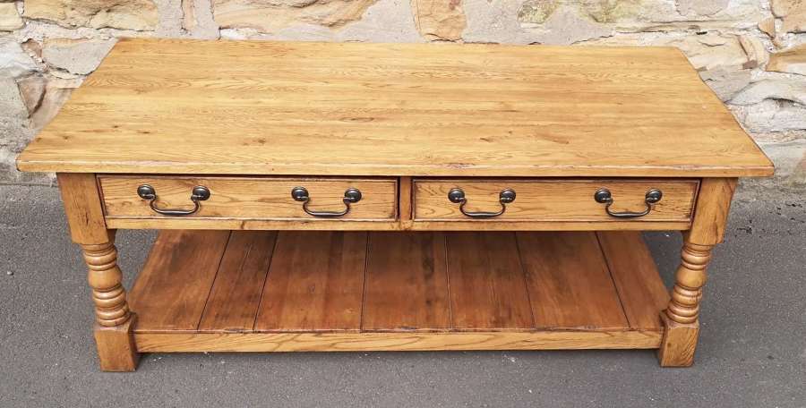 Good Quality Light Oak Rectangular Coffee Table Fitted With Two Drawer