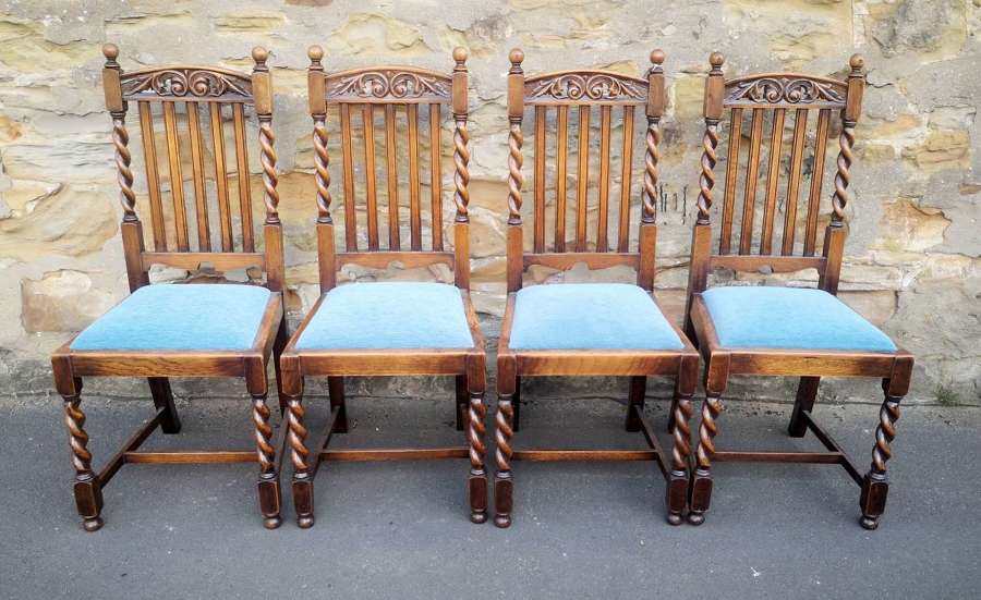 Set of Four Oak Antique Barley Twist Dining Chairs
