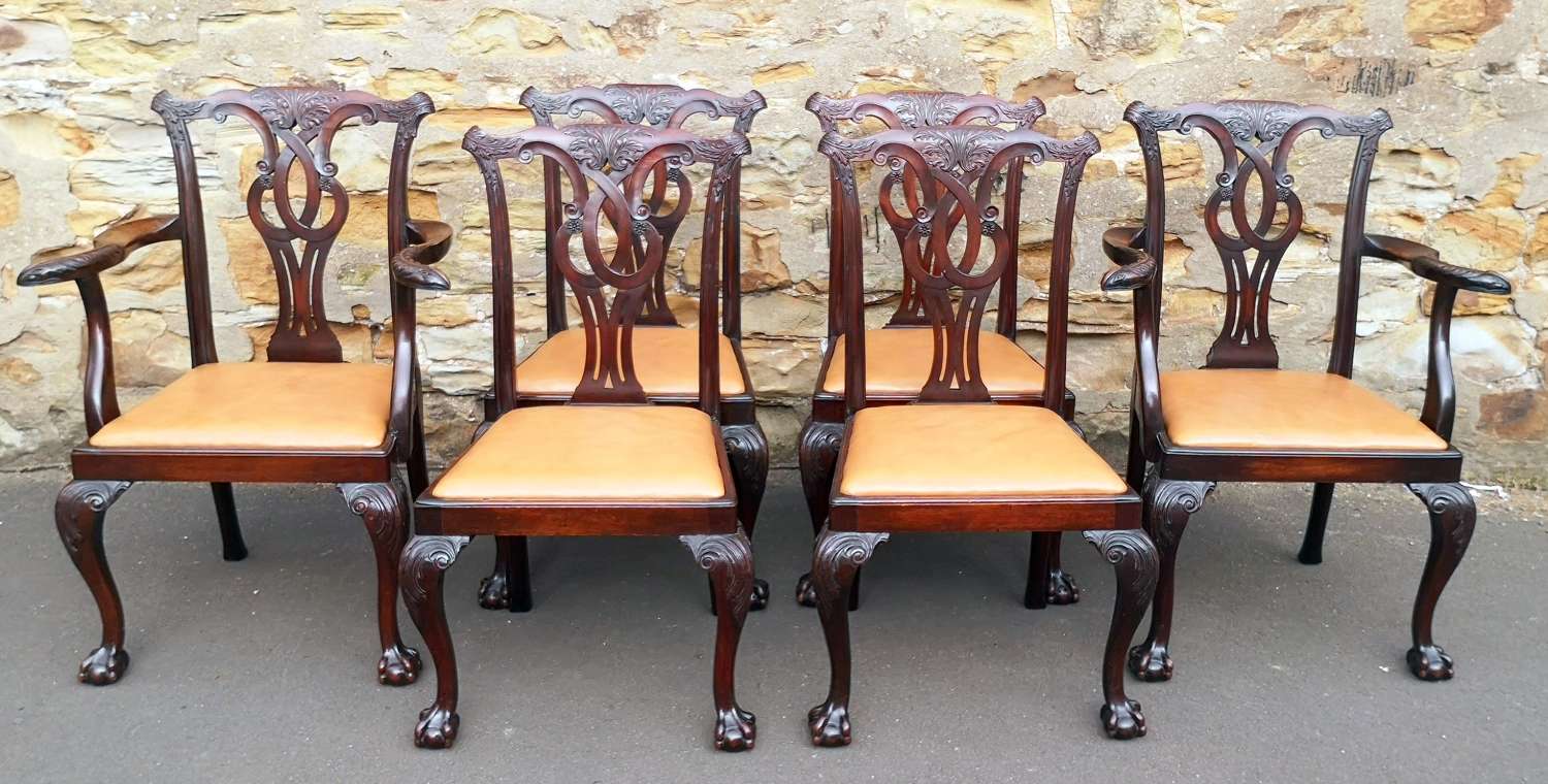Set of Six Georgian Revival Mahogany Ball and Claw Dining Chairs