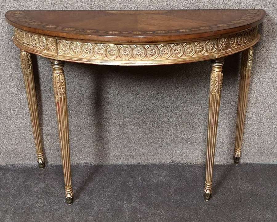 Jonathan Charles Satinwood & Gilded Demi Lune Console Table By Versail