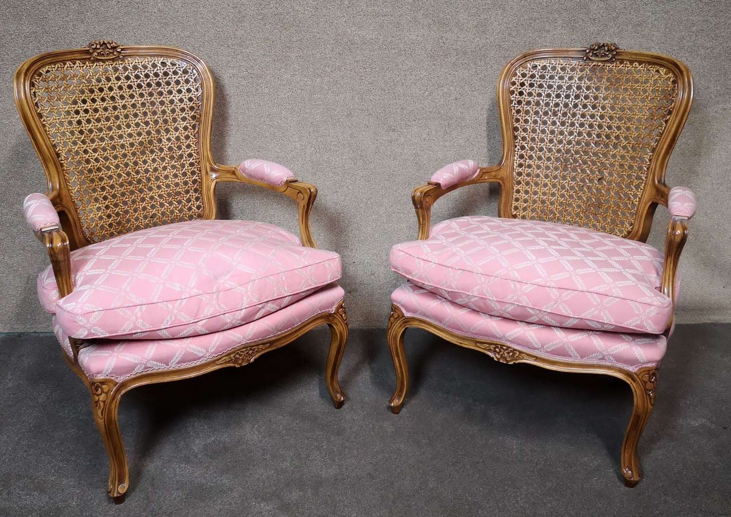 Pair of French Walnut Armchairs / Fauteuils